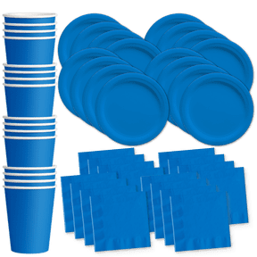Solid Blue Birthday Party Supplies Set Plates Napkins Cups Tableware Kit for 16