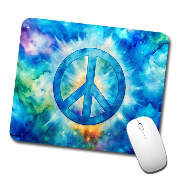 Solid Blue Peace Symbol Tie Dye Background Hippie Watercolor Mouse Pad Low Profile Gaming Mat