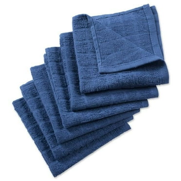 Solid Blue Windowpane Terry Dishcloth Set of 6