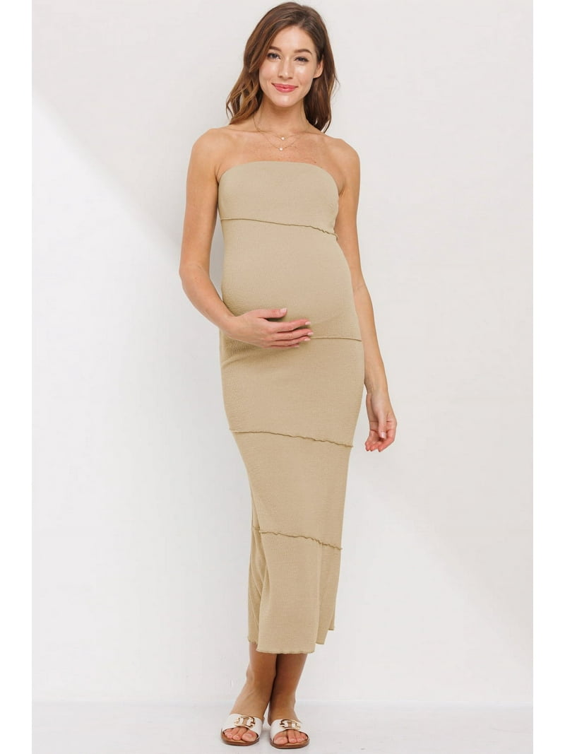 knee length dresses for ladies Pinkblush Maternity Black Ribbed Fitted Long Sleeve Midi Dress main image 1