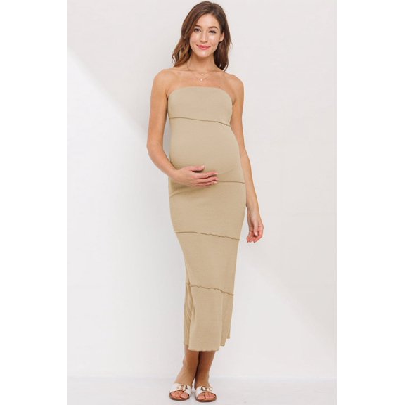 Solid Bodycon Maternity Tube Midi Dress