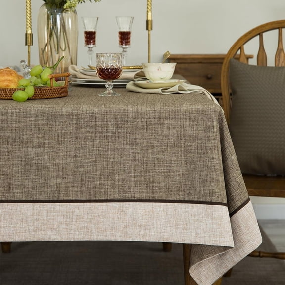 Solid Bordered Retro Tablecloths Classic Textured Table Clothes Linen Style Rustic Washable Tablecloth Rectangle/Oblong Table Cloth Cover,Kitchen Dinning Tabletop Decor,Flax 55x70 Inch