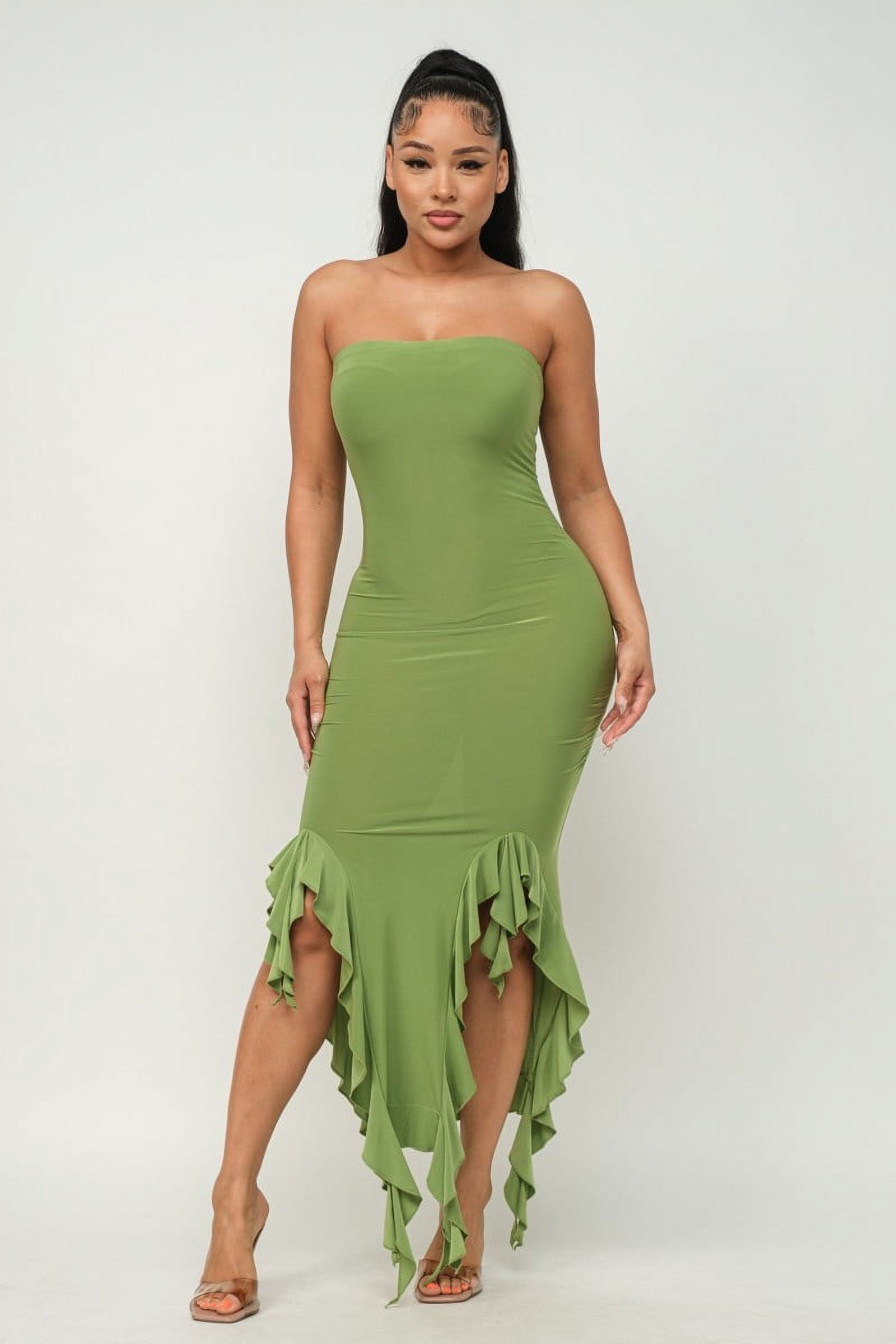 Solid Bottom Ruffle Trim Hem Slit Tube Maxi Dress Walmart