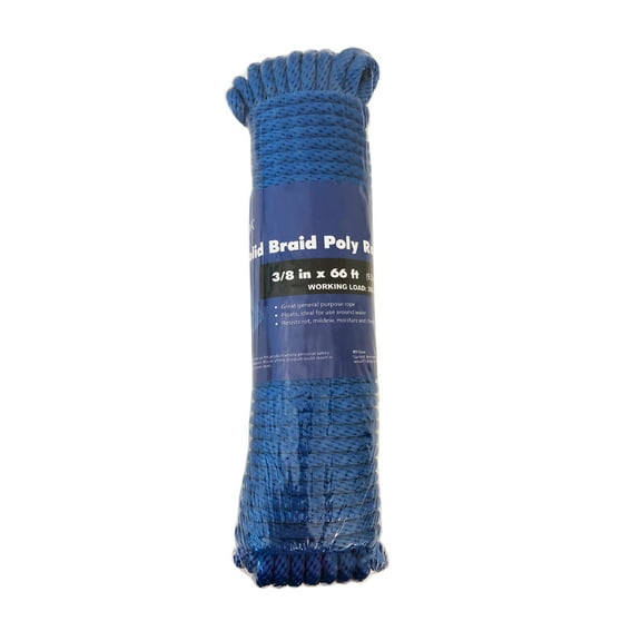 Solid Braid Rope, Blue, Polypropylene, 3/8" x 66'