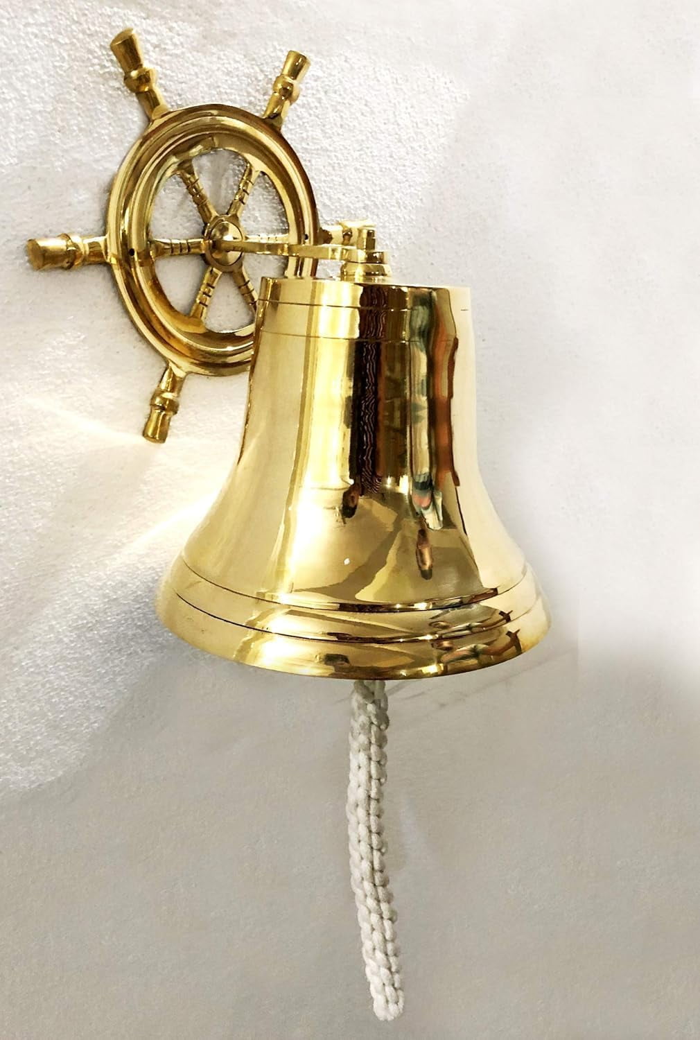 Solid Brass 8.5" Ship Wheel Bell Ring Home Kitchen Outdoor Indoor Door Bell Wall Hanging Home Decorative