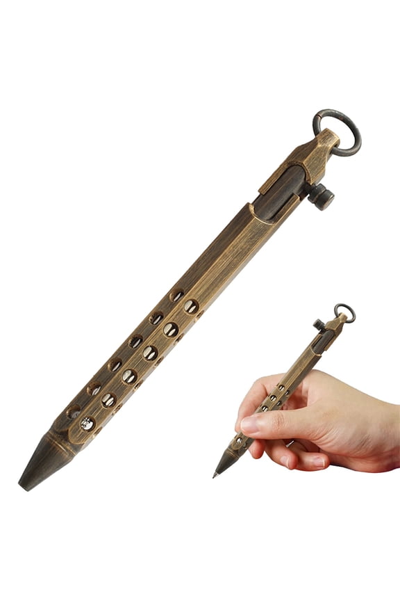 Solid Brass Action Pen Hexagonal Pocket Pen with Keychain, EDC Tactical Pen Gift for Business (Color B)