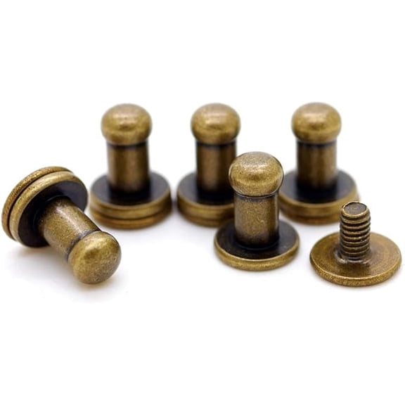Solid Brass Ball Head Stud Screw Back Nipple Rivet Studs Button Strap Stopper Leathercraft 10 Pack SCBH (Antique Brass, 5 mm)
