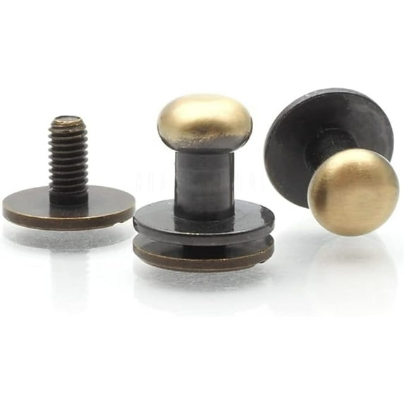 Solid Brass Ball Head Stud Screw Back Nipple Rivet Studs Button Strap Stopper Leathercraft 10 Pack SCBH (Brushed Brass, 6.5 mm)