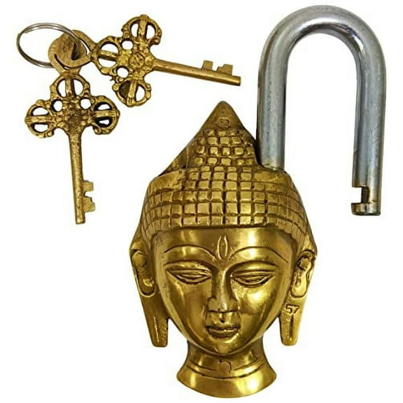 Solid Brass Buddha Padlock with 2 Keys, Beautiful Fully Functional Lock, Sturdy Eye-Catching Shiny Gold Color with Detailed Design by SciencePurchase