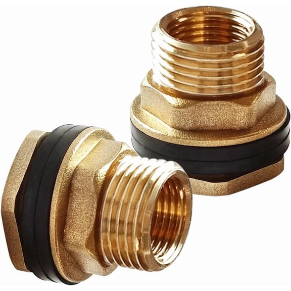 Solid Brass Bulkhead Fitting 1/2" Female x 3/4" Male, 2PCS | Fit for 1" ID Hole to Install Water Tank Connector Compression Bulkhead Fittings