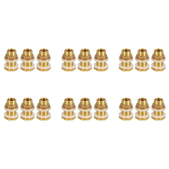 Solid Brass Bulkhead Fitting, 18 Sets 3/8 Inch Female 1/2 Inch Male Solid Brass Water Tank Connector Threaded with Ring