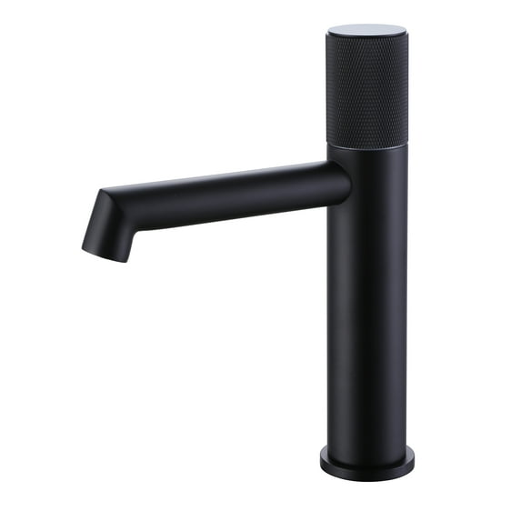 Solid Brass Deck Mounted Bathroom Sink Faucet, Single Handle Matte Black Basin Faucet