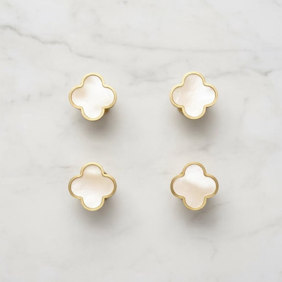 Solid Brass Decorative Wall Hooks, Coat Backpack Purse Screw-In Hangers, Wall Mounted Fancy Champagne Gold Hooks (Seashell White)