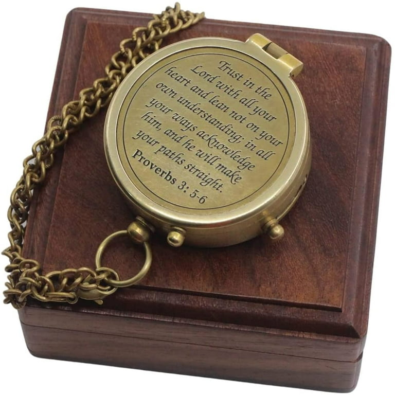 Antique Nautical Brass Pocket Compass Engraved (Way Home)