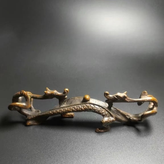 Solid Brass Double Dragon Pen Holder Desk Organizer Brush Rest