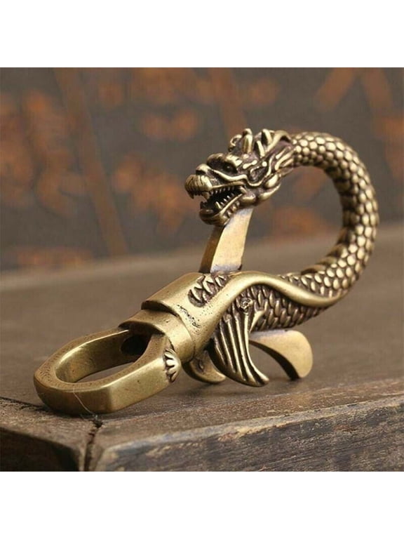 Solid Brass Dragon Head Fob Belt Clip Buckle Key Chain Ring Holder Hook