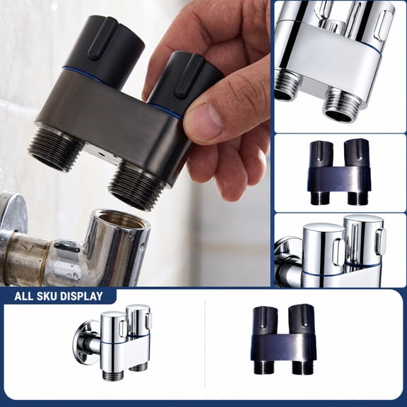 Solid Brass Dual Outlet Angle Stop Valve, 1/2 Inch Thread Independent Control Water Shut Off Tap, Multi-Purpose Wall Mount Water Splitter Adapter For Bidet Water Heater Washing Machine,A