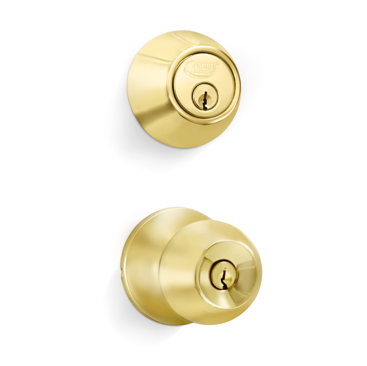 Solid Brass Entry Lock Set Door Knob & Deadbolt Keyed Alike KW1 Keyway. 6 Total Keys, Keyed Alike