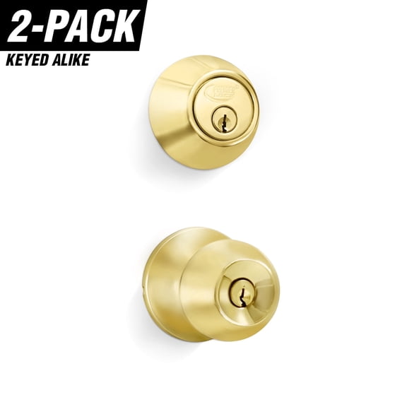 Premier Lock Solid Brass Entry Lock Set Door Knob & Deadbolt Keyed Alike KW1 Keyway (Set of 2). 12 Total Keys, Keyed Alike by Set