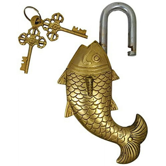 Solid Brass Fish Padlock with 2 Keys, Beautiful Fully Functional Lock ...