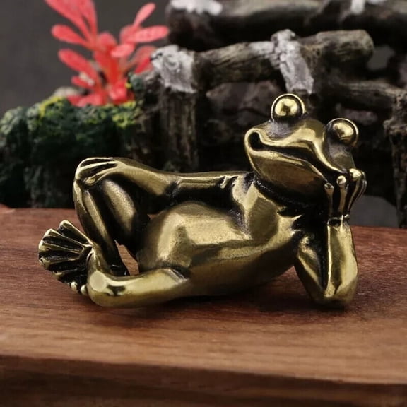 Solid Brass Frog Figurine Animal Sculpture Home Office Desk Decor Gift Art