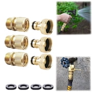 Solid Brass Garden Hose Quick Connect, 3/4 Inch Quick Connect Hose Fittings with Male Female Connectors 3SETS