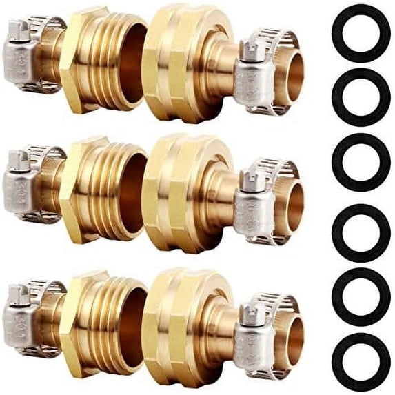 Solid Brass Garden Hose Repair Connector with Clamps Hose End Repair Kit,Fit for Male and Female Hose Fittings (5/8"-3 Set)