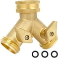 thumbnail image 1 of Solid Brass Garden Hose Y Splitter 2 Way Connector Outdoor Faucet Adapter with Shut Off, 1 of 6