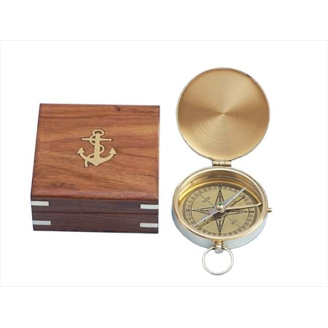 Solid Brass Gentlemens Compass With Rosewood Box 4 in. Compasses Decorative Accent