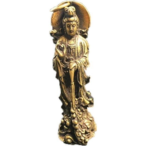 Solid Brass Guan Yin Buddha Zen Statue Pocket Sitting Buddha Hand Toy Sculpture Home Office Desk Decorative Ornament