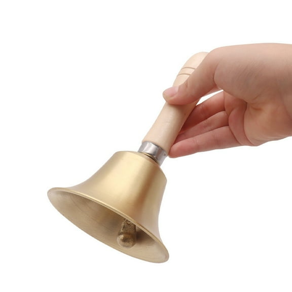 Solid Brass Hand Bell - Super Loud Traditional Call Bell for Home, Classroom, Wedding Ceremonies, Meditation & Events (7.5" with Wooden Handle)