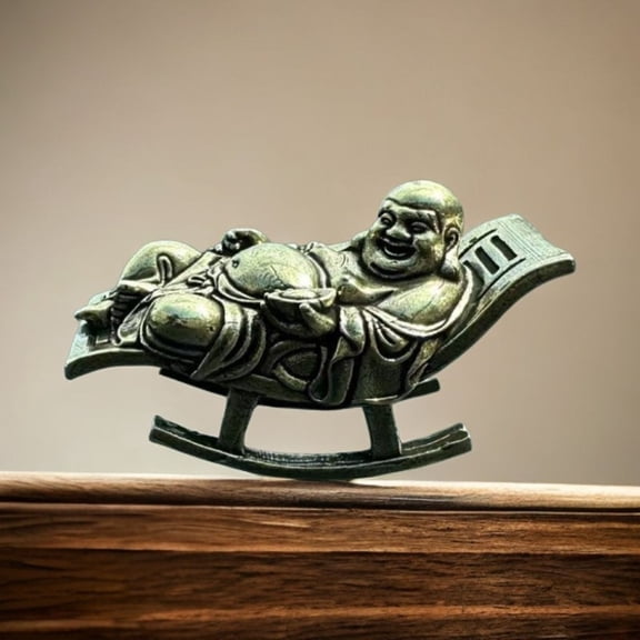 Solid Brass Happy Buddha Figurine Tea Pet Desk Ornament Meditation Decor