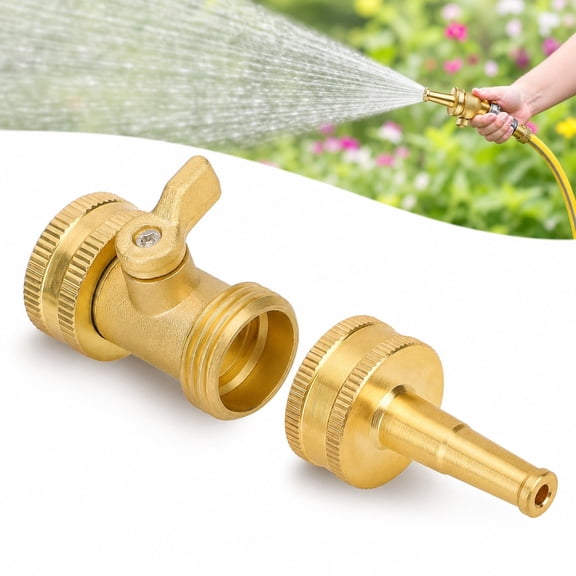 Solid Brass High Pressure Hose Nozzle, Garden Hose Connector Jet Nozzle with Shut Off Valve
