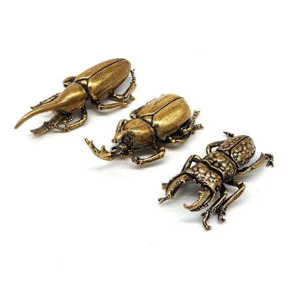 Solid Brass Insect Figurine Beetle Statue Home Animal Decor Ornament 3pcs