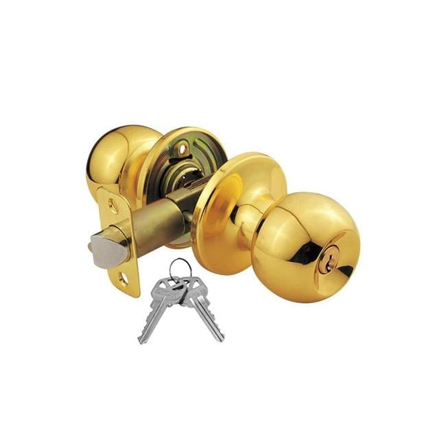 Solid Brass Keyed Entry Lock Ball Door Knob with 2 KW1 Keys-Carded