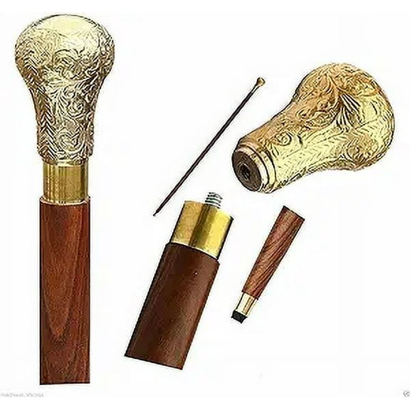 Solid Brass Knob Head Handle Vintage Walking Cane Wooden Stick Antique Style New Gifts Items Health and Care Product Gifts for Him,Her The Knight Collection