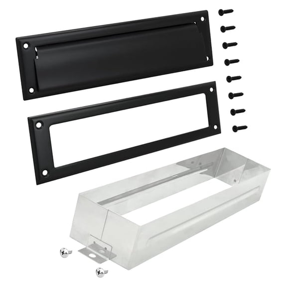 Solid Brass Mail Slot Matte Black 13x3.625" Front Door Home Letter Delivery w/Sleeve