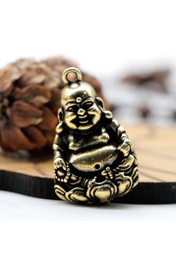 Solid Brass Maitreya Buddha Pendant Copper Laughing Buddha Amulet Single Piece Spiritual Decor