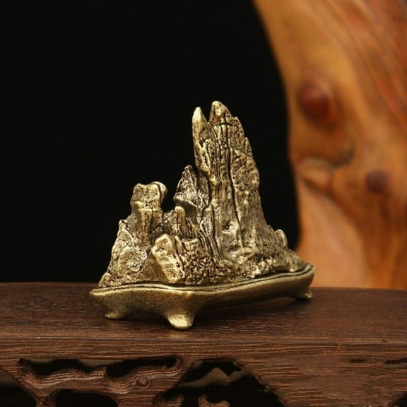 Solid Brass Mountain Figurine Desk Decor Brush Rest Tea Pet Sculpture