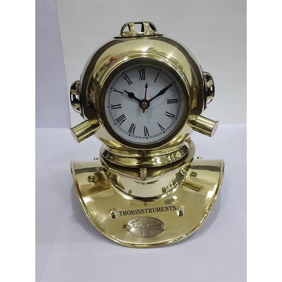 Solid Brass Nautical Divers Helmet Roman Clock U.S Navy