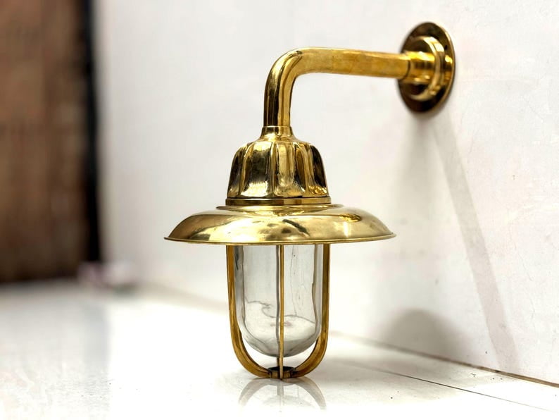 Solid Brass Outdoor Wall Lamp | Nautical Marine Bulkhead Light | Vintage Ship Passage Light