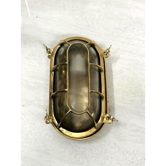 Solid Brass Oval Marine Bulkhead – Waterproof Cage Light – Nautical Wall Sconce