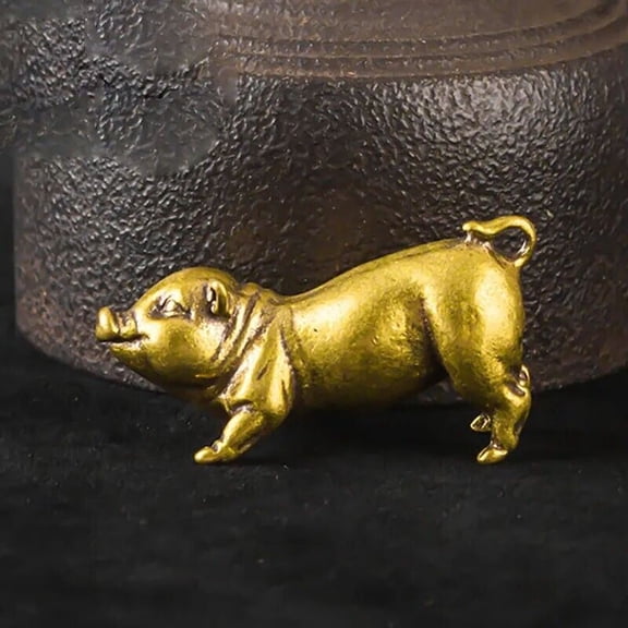 Solid Brass Pig Figurine Miniature Tea Pet Ornament Craft Zodiac Animal Statue