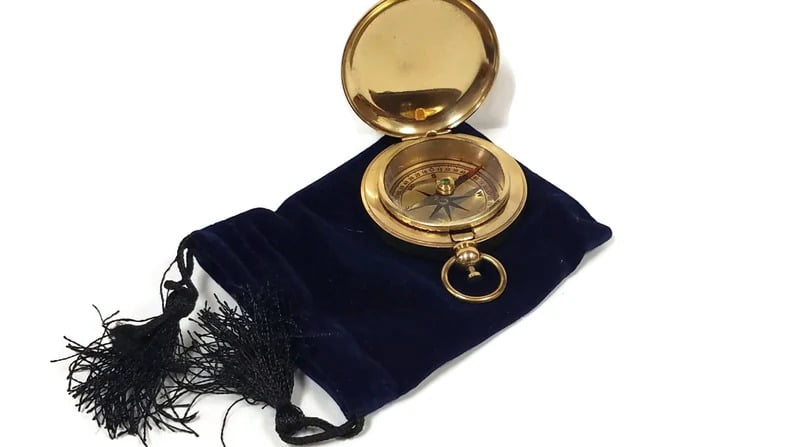 Solid Brass Pocket Compass - Vintage Nautical Style Working Compass with Leather Case - Portable Navigation Tool for Hiking, Camping, and Maritime Decor