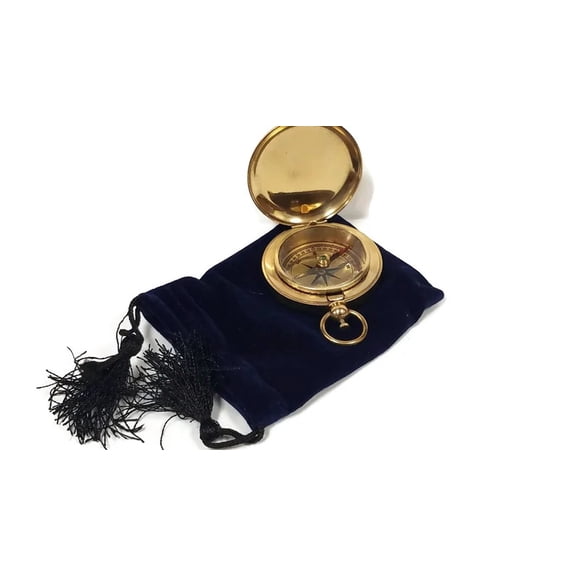 Solid Brass Pocket Compass - Vintage Nautical Style Working Compass with Leather Case - Portable Navigation Tool for Hiking, Camping, and Maritime Decor
