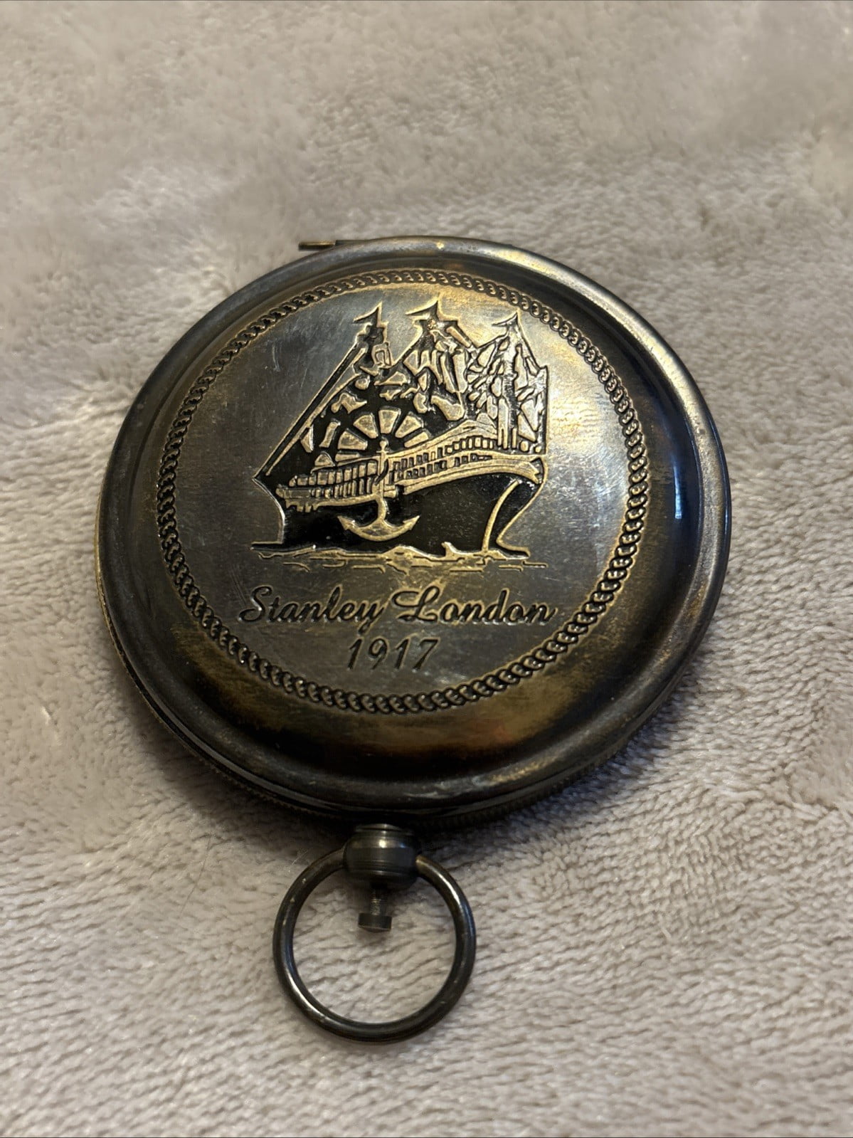 Solid Brass Push Button Pocket Compass Stanley London 1917 Ship, Reproduction