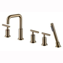 Solid Brass Roman Bathroom Bathtub Faucet with Hand Shower, Three Lever Handle Deck Mounted Tub Filler
