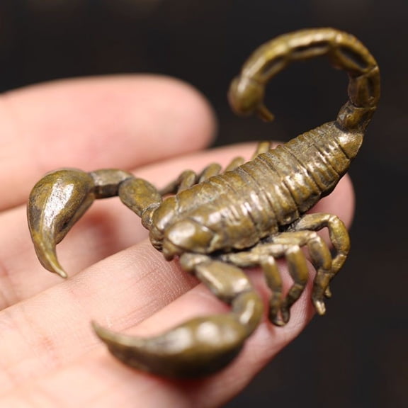 Solid Brass Scorpion Vintage Miniature Statue Tea Pet Chinese Style Animal Sculpture Collectible Desk or Tea Table Decor