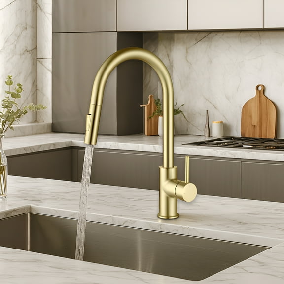 Blossom Solid Brass Single Handle Kitchen Faucet | Brush Gold | Modern, Rust-Resistant Design