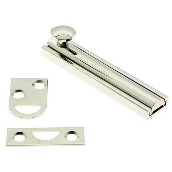 Solid Brass Surface Bolt, Bright Nickel - 4 in.